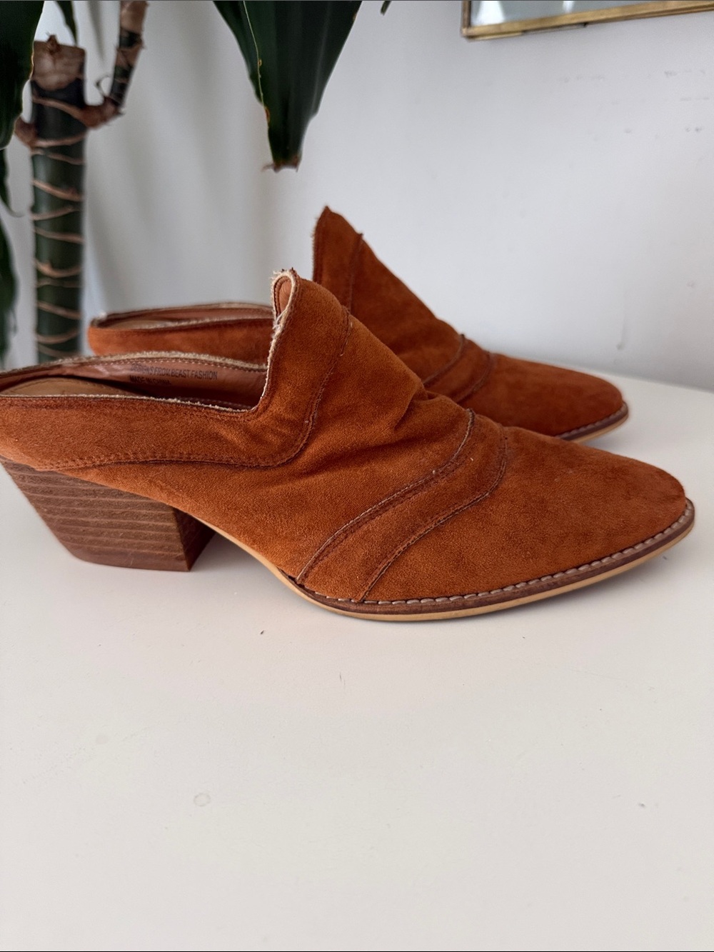 BEAST FASHION Rust Suede Mule Heels